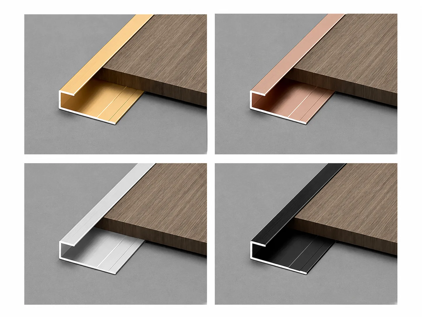 Gold rose-gold silver and black aluminum edge trim finishes
