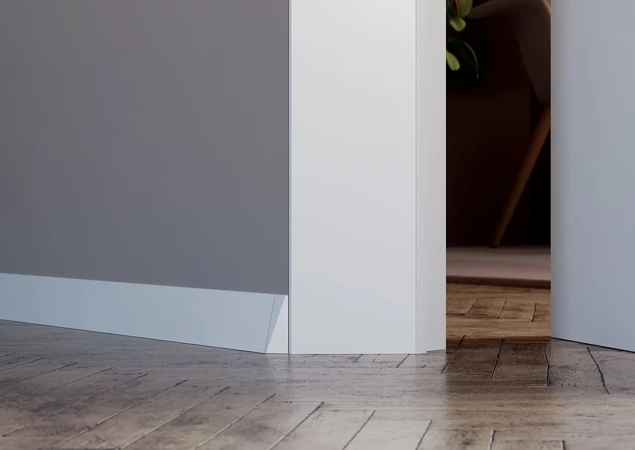 Modern beveled skirting board detail for a residential wall