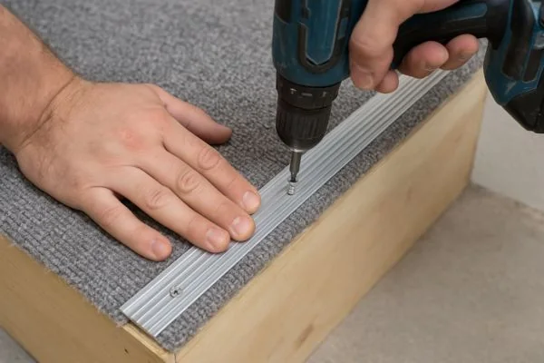 Installing aluminum stair nosing with screws on a finished stair