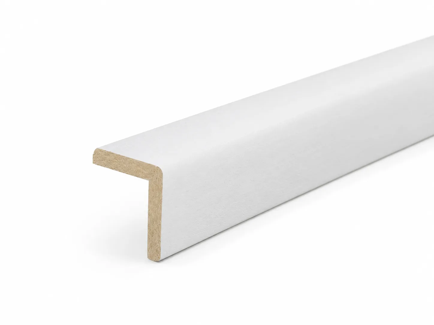 White MDF L-shaped corner trim profile