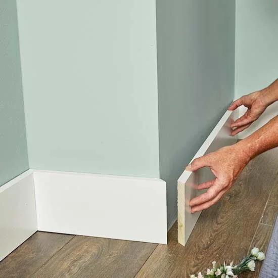 Square edge baseboard with a crisp straight upper line