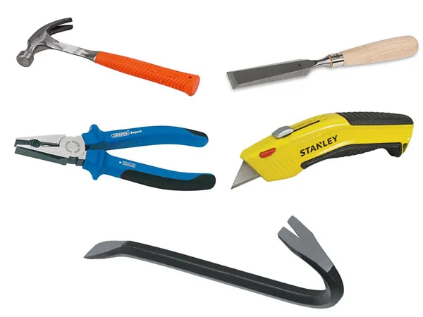 Hand tools used to remove skirting boards safely