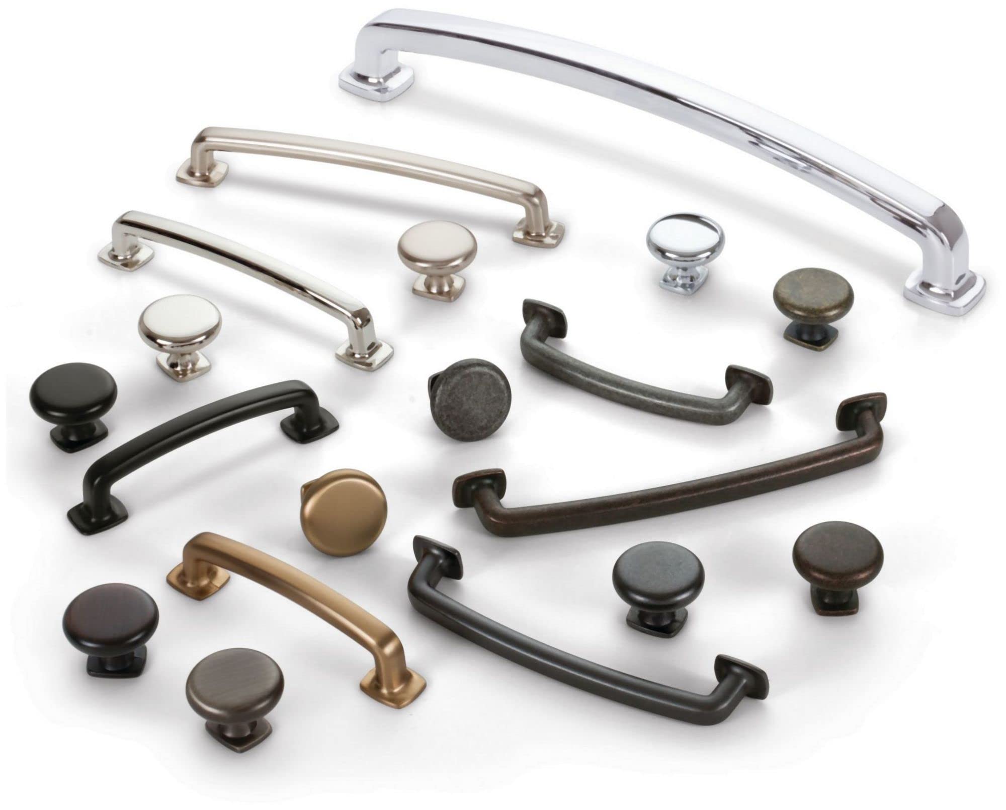 Different kitchen cabinet handles showing handle type and size options