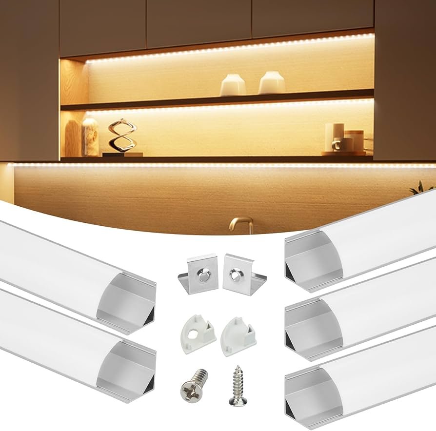 Aluminum LED channel profile kit with diffuser covers screws and end caps for cabinet lighting