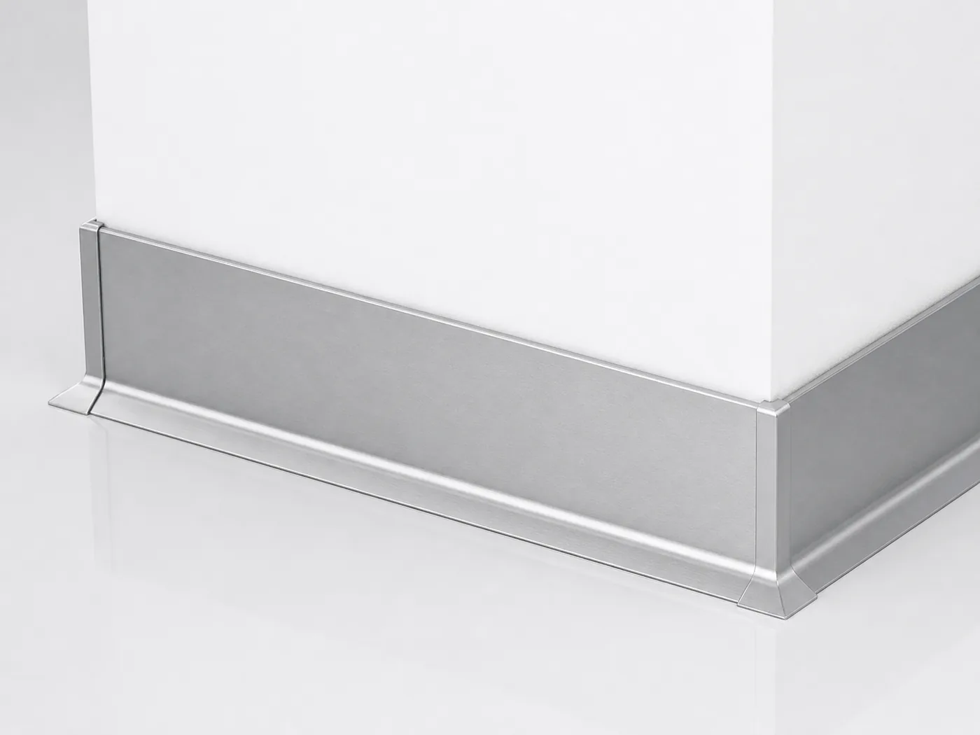 Clip-on modern aluminum baseboard profile with a concealed fixing system