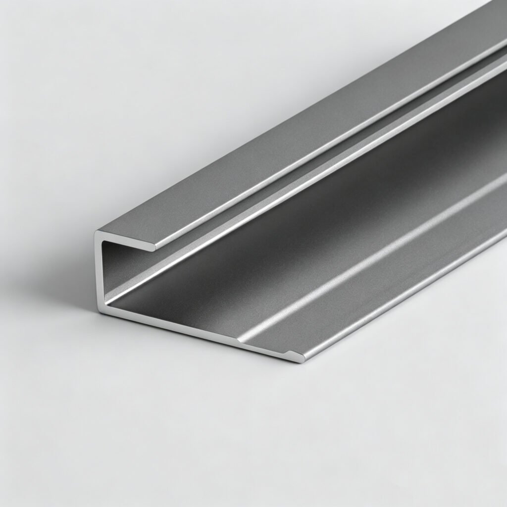 Gray aluminum shadow-gap reveal trim profile for wall panels