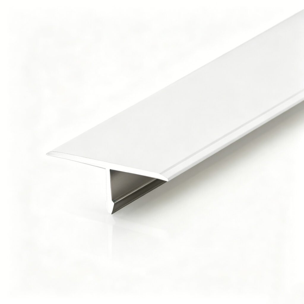 White T-shaped aluminum trim profile for panel transitions