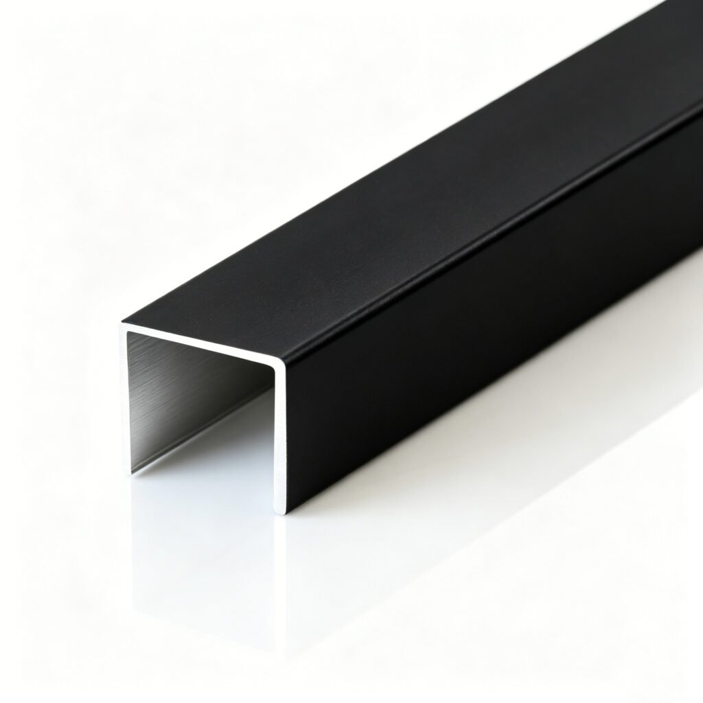 Black U-channel aluminum end cap trim profile