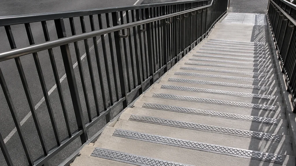 aluminum stair nosing protecting a high-traffic step edge