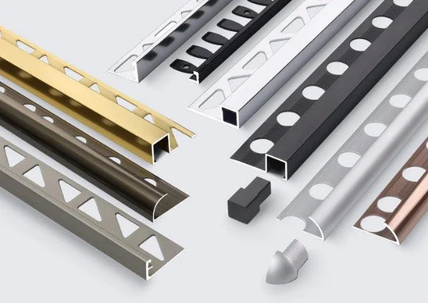 Aluminum Tile Corner Trim profile with a metallic finish