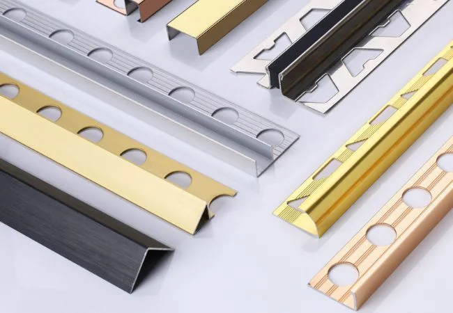 Aluminum tile trim creating a precise finish around tile edges