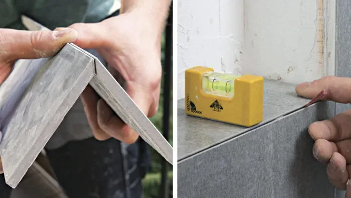 Finish tile edge with a 45-degree mitered corner