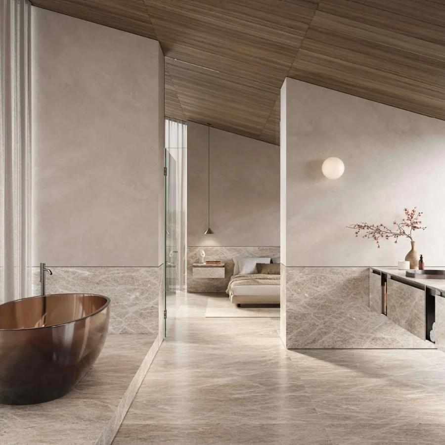 Natural stone tile for polished trim-free edges