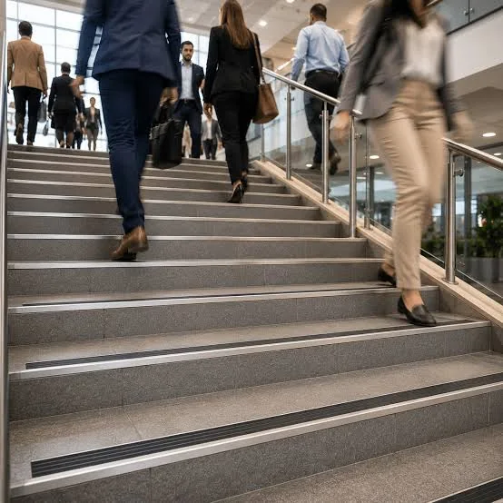 Metal stair edge nosing improving step visibility and safety