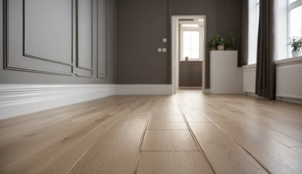 plastic skirting board installed at a modern wall and floor junction