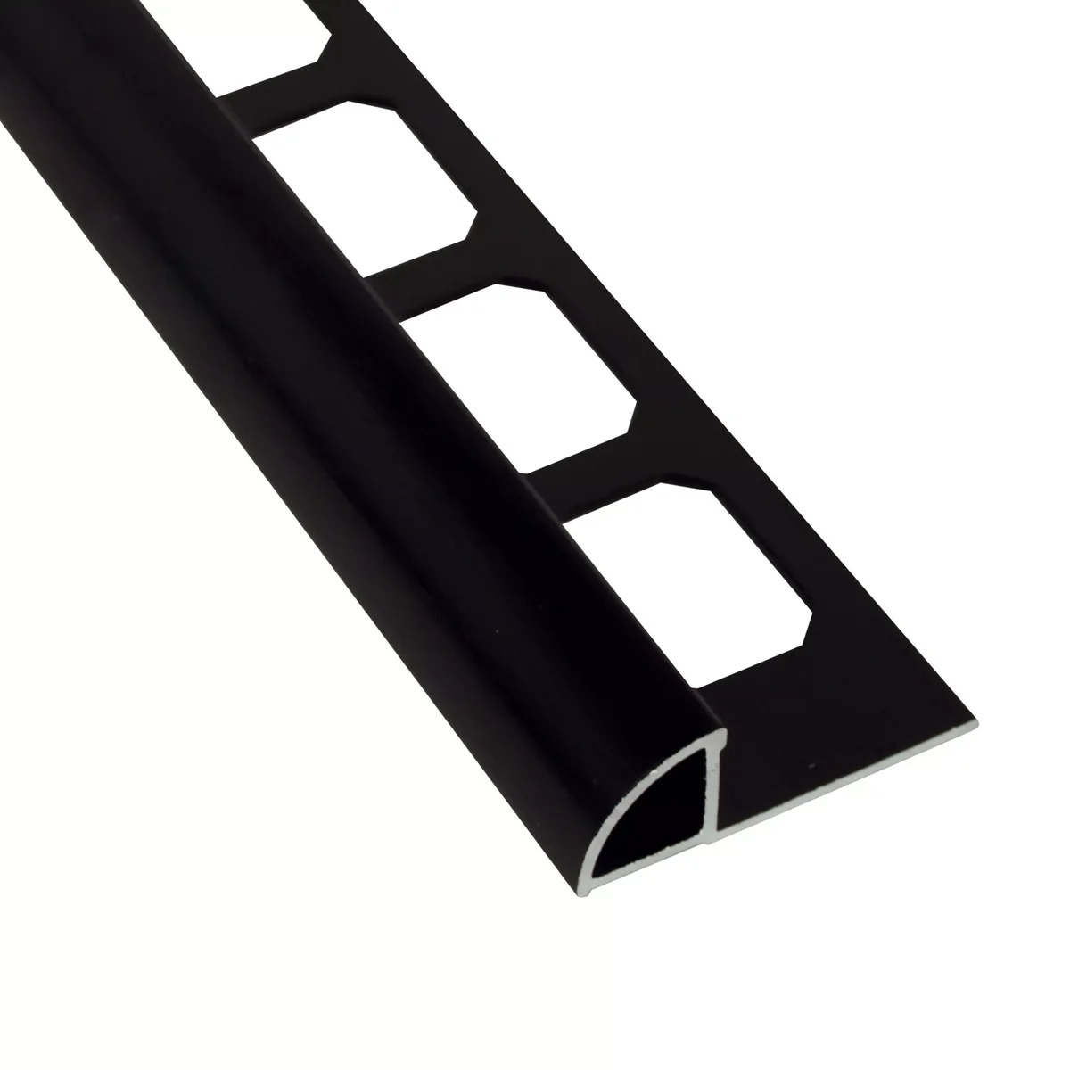 Rounded metal tile trim protecting an exposed corner