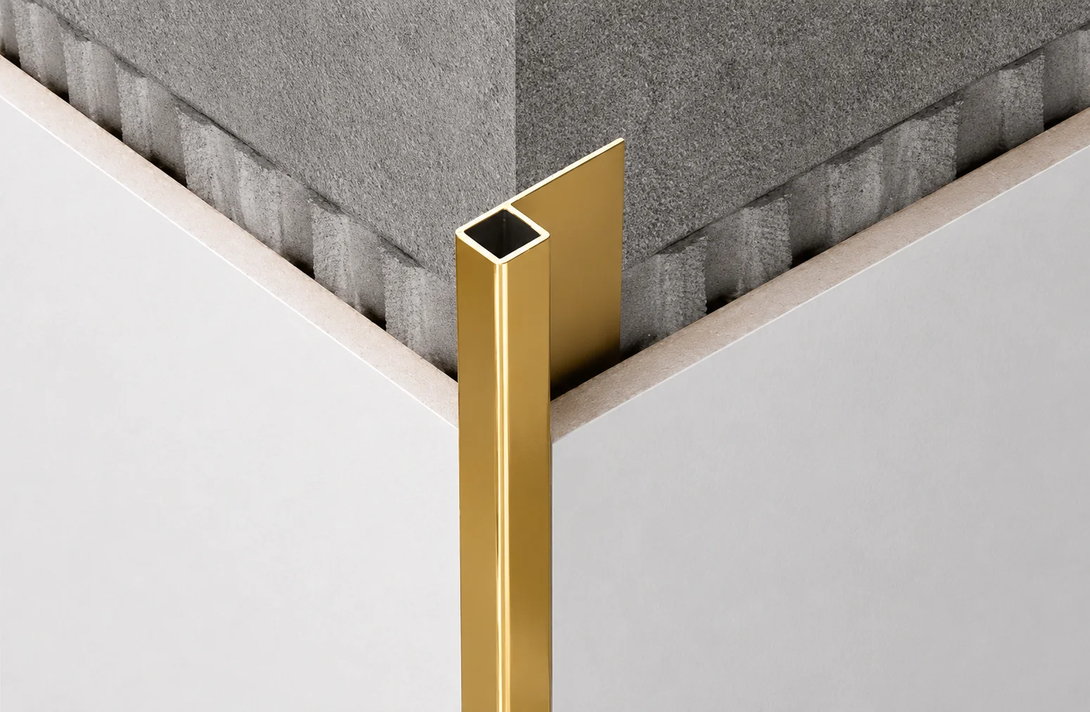 Square edge profile creating a clean tiled corner