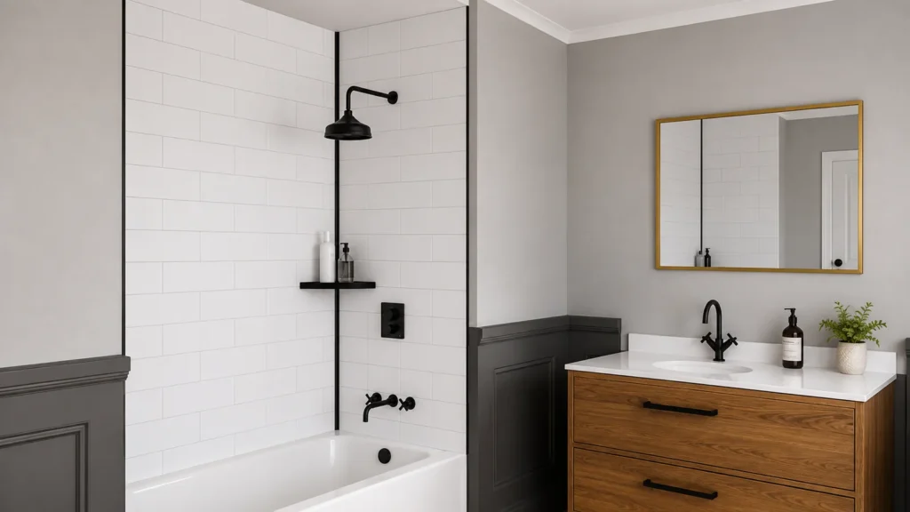Tile Corner Trim protecting a vulnerable tiled wall corner