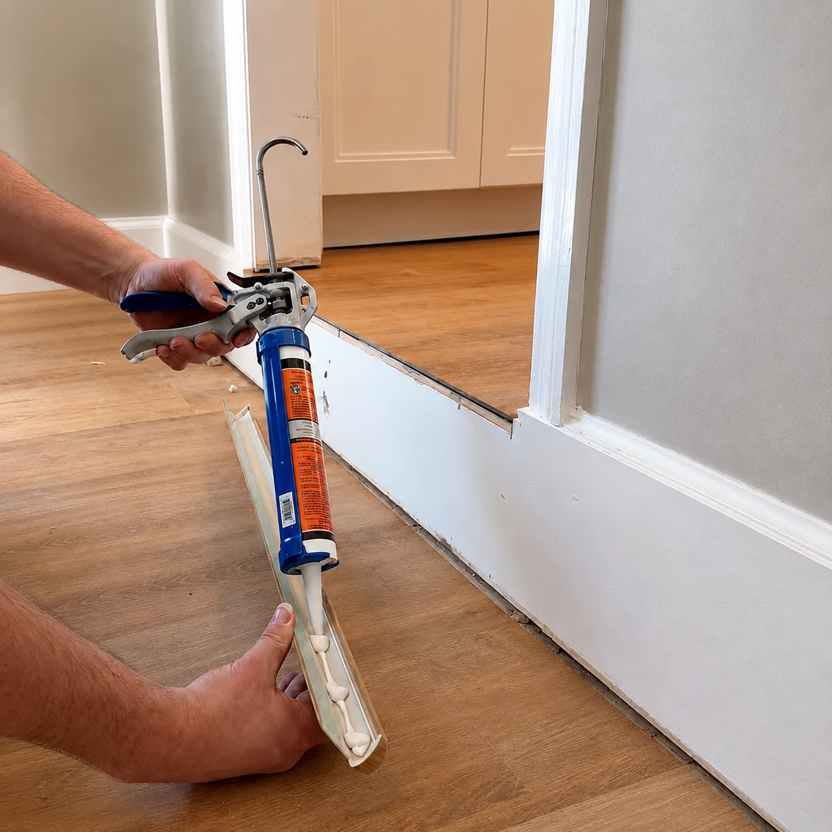 Adhesive installation detail for vinyl stair nosing