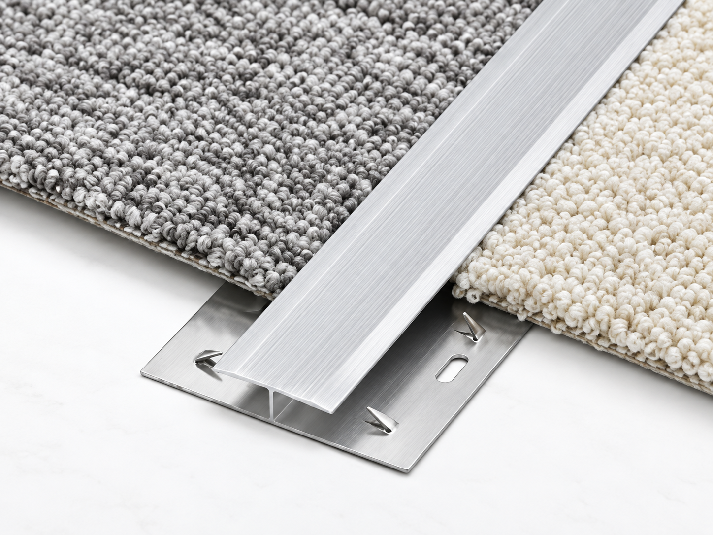 Carpet to carpet transition strip joining two carpeted areas