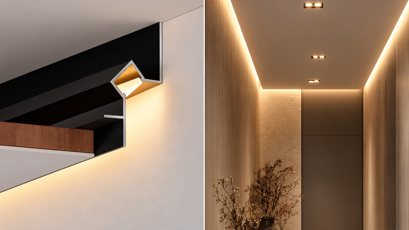 LED shadow line ceiling with concealed linear lighting