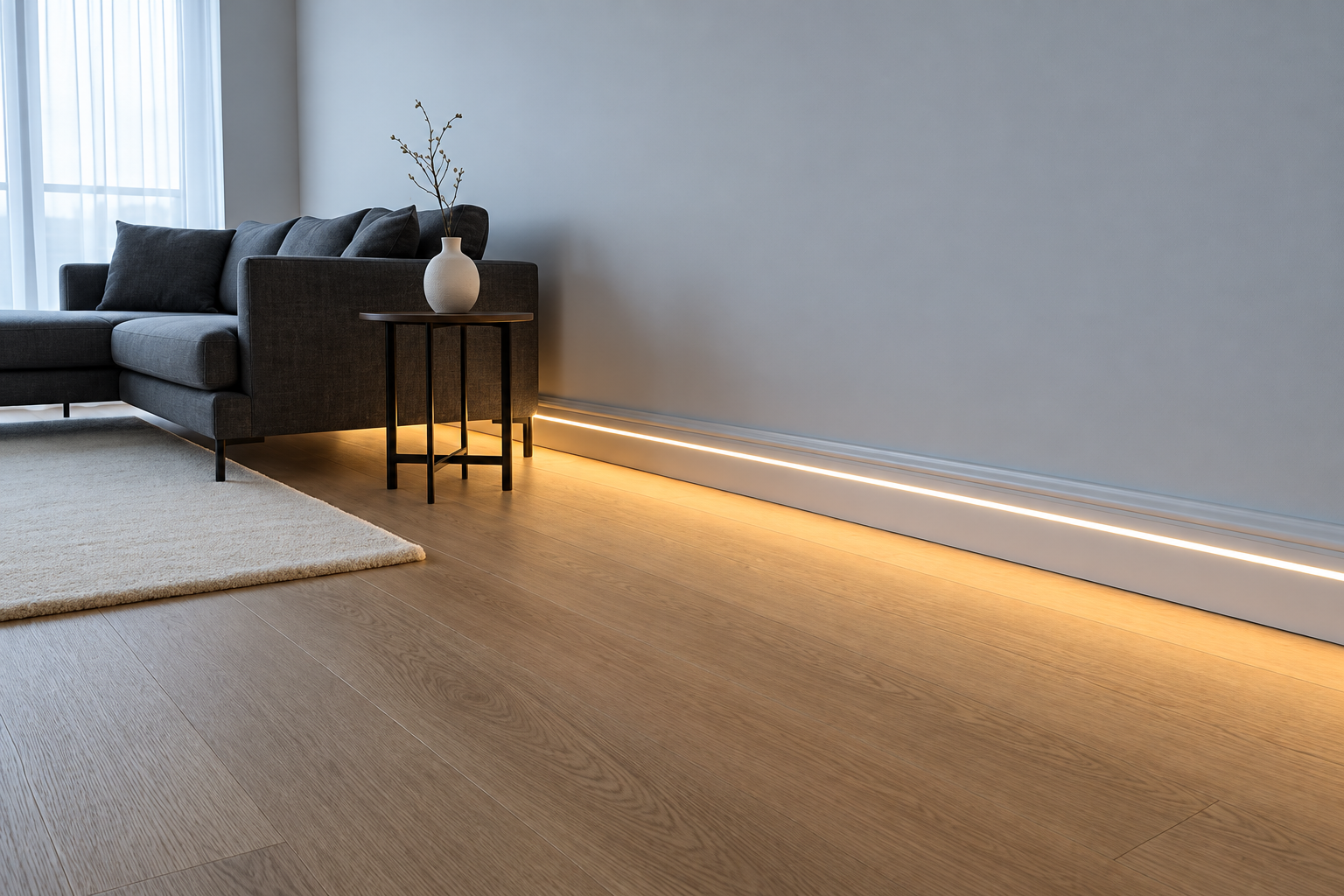LED Skirting Board installed in a modern living room