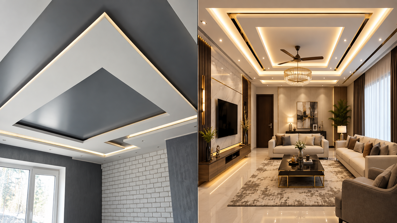 Multi-level geometric shadow line ceiling layout