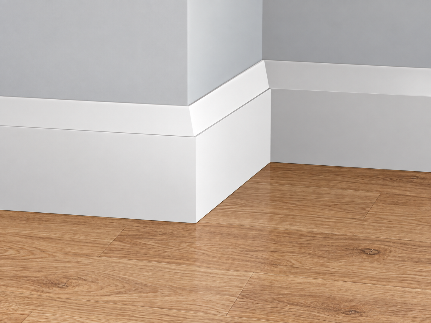 Stepped baseboard with modern geometric lines