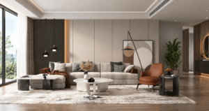 Wall panel trim in a finished modern interior